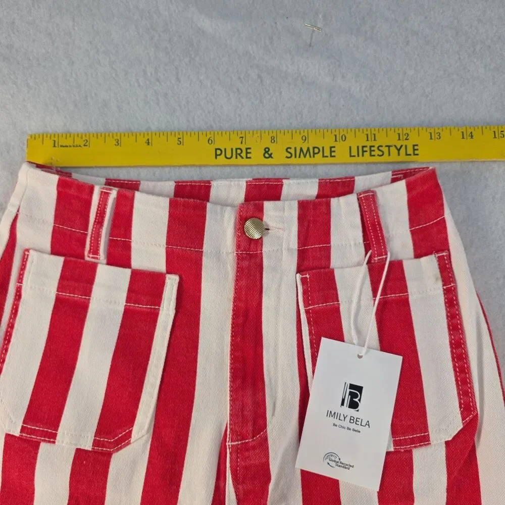 Imily Bela Wide-Leg Cropped High Rise Jeans Vertical Stripe Size 4 Red White NWT